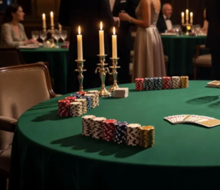 Elegancki stół pokerowy z symbolicznymi żetonami w restauracji Nova Streloria