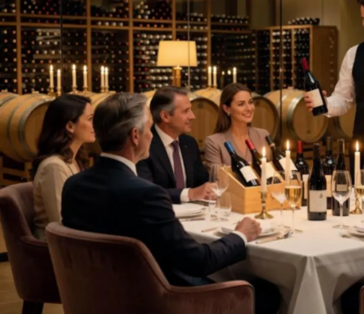 Sommelier prezentuje butelkę wina przy elegancko nakrytym stole